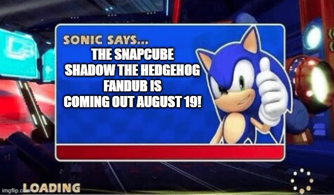 Anyone exited? I definitely am!!! | THE SNAPCUBE SHADOW THE HEDGEHOG FANDUB IS COMING OUT AUGUST 19! | image tagged in sonic says,shadow the hedgehog,snapcube fandub | made w/ Imgflip meme maker
