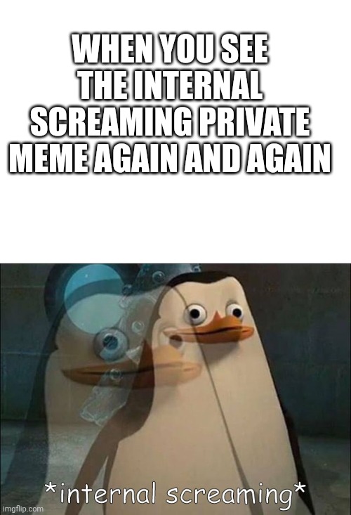Mega clever title haha imgflip got ya | WHEN YOU SEE THE INTERNAL SCREAMING PRIVATE MEME AGAIN AND AGAIN | image tagged in blank white template,private internal screaming | made w/ Imgflip meme maker