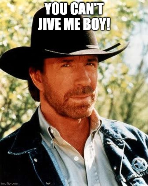 Chuck Norris |  YOU CAN'T JIVE ME BOY! | image tagged in memes,chuck norris | made w/ Imgflip meme maker