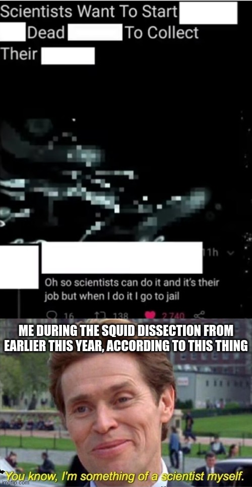 ME DURING THE SQUID DISSECTION FROM EARLIER THIS YEAR, ACCORDING TO THIS THING | made w/ Imgflip meme maker