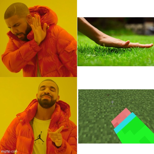 Gamers touching grass | image tagged in memes,drake hotline bling,minecraft,grass | made w/ Imgflip meme maker