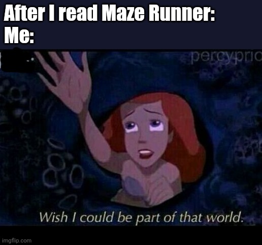 Book Fans will get it. | After I read Maze Runner:
Me: | image tagged in maze runner,relatable | made w/ Imgflip meme maker