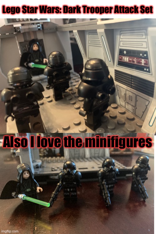 Lego Star Wars: Dark Trooper Attack Set. Finished it a while ago and just now sharing it. | Lego Star Wars: Dark Trooper Attack Set; Also I love the minifigures | image tagged in blank white template | made w/ Imgflip meme maker