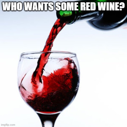 red wine | WHO WANTS SOME RED WINE? | image tagged in red wine | made w/ Imgflip meme maker