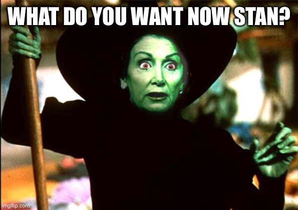 Wicked Pelosi witch | WHAT DO YOU WANT NOW STAN? | image tagged in wicked pelosi witch | made w/ Imgflip meme maker