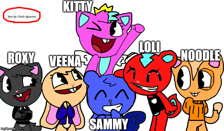 6 of my htf ocs! who is your favorite? | KITTY; LOLI; VEENA; ROXY; NOODLE; SAMMY | image tagged in htf,ocs | made w/ Imgflip meme maker