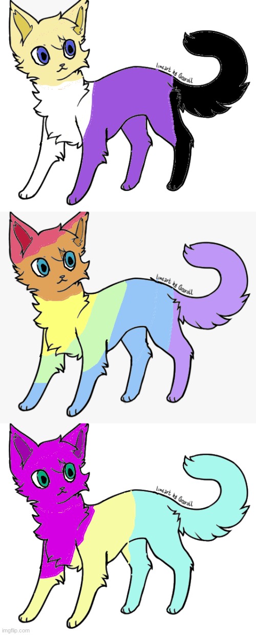 Pride flag kitties! Credit to Cocoroll for the base! | image tagged in pride flag,cats,pride cats,bisexual,pansexual,pride | made w/ Imgflip meme maker