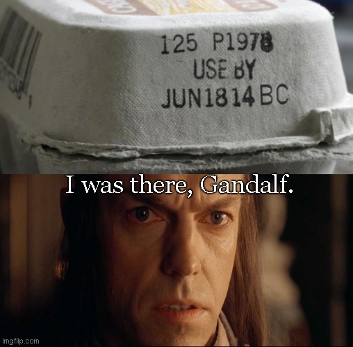 A date that will live in indigestiony | I was there, Gandalf. | image tagged in i was there,elrond,funny food,best use by date | made w/ Imgflip meme maker
