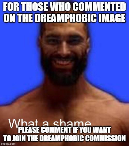 What a shame | FOR THOSE WHO COMMENTED ON THE DREAMPHOBIC IMAGE; PLEASE COMMENT IF YOU WANT TO JOIN THE DREAMPHOBIC COMMISSION | image tagged in what a shame | made w/ Imgflip meme maker