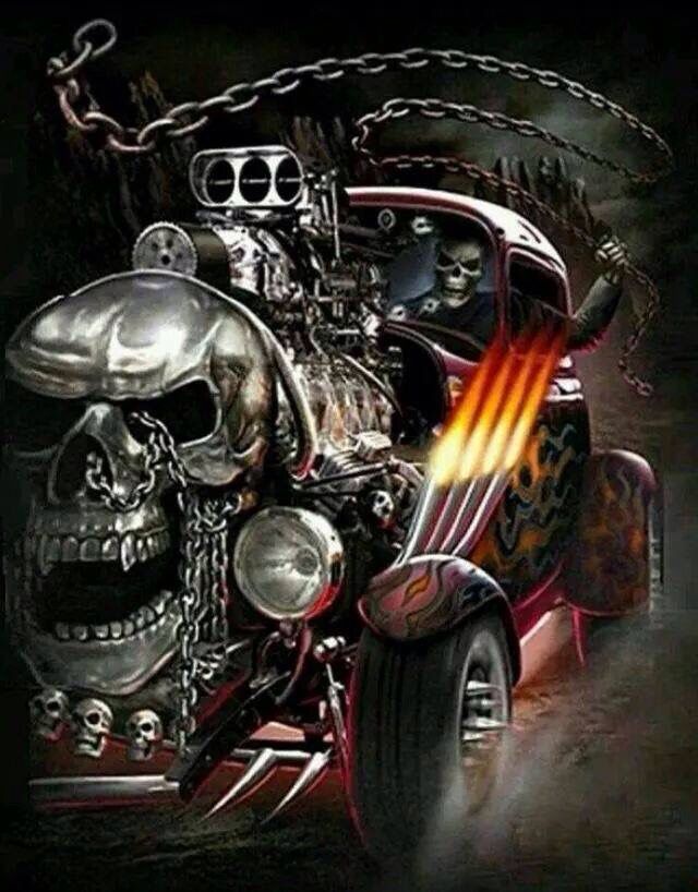 Awesomely tough skeleton in Skull Car Blank Meme Template
