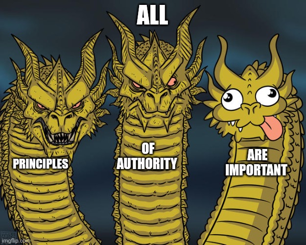 Three-headed Dragon | ALL; OF AUTHORITY; ARE IMPORTANT; PRINCIPLES | image tagged in three-headed dragon | made w/ Imgflip meme maker