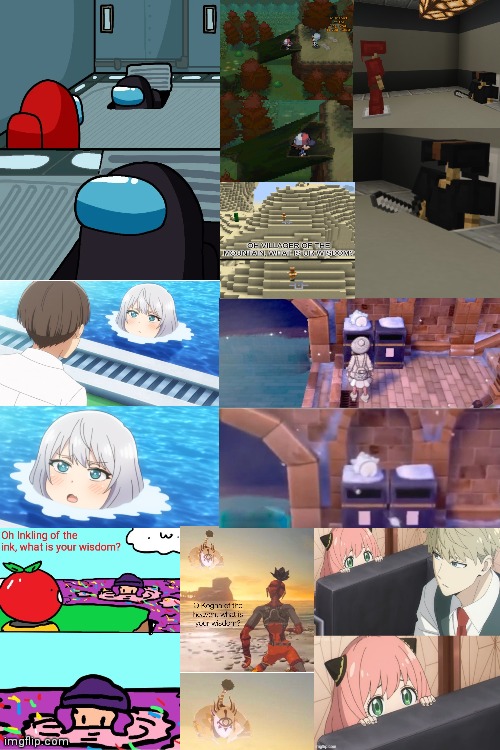 I decided to make a collage of the "what is your wisdom" memes | image tagged in o imposter of the vent what is your wisdom,blank transparent square,blank white template,senpai of the pool,collage | made w/ Imgflip meme maker