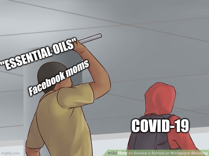 Wikihow Hit With a Bar | "ESSENTIAL OILS"; Facebook moms; COVID-19 | image tagged in wikihow hit with a bar | made w/ Imgflip meme maker