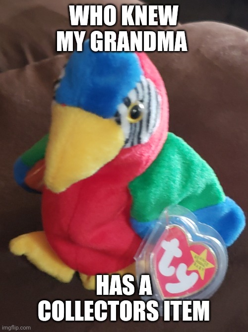 Collectors item parot | WHO KNEW MY GRANDMA; HAS A COLLECTORS ITEM | image tagged in wut | made w/ Imgflip meme maker