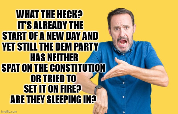 It's strange.  Very strange. | WHAT THE HECK?  IT'S ALREADY THE START OF A NEW DAY AND YET STILL THE DEM PARTY; HAS NEITHER SPAT ON THE CONSTITUTION OR TRIED TO SET IT ON FIRE?  ARE THEY SLEEPING IN? | image tagged in strange | made w/ Imgflip meme maker