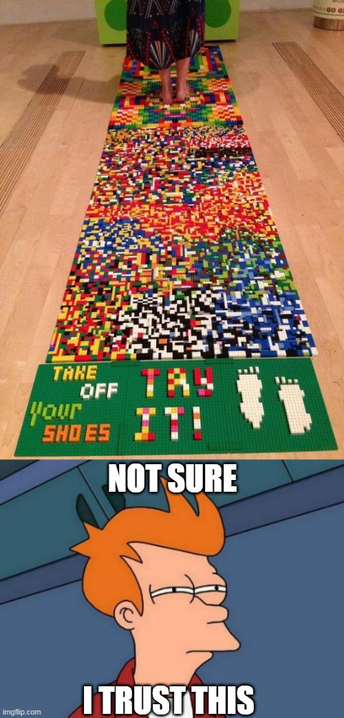 LEGOS YOU CAN WALK ON |  NOT SURE; I TRUST THIS | image tagged in memes,futurama fry,lego,legos | made w/ Imgflip meme maker