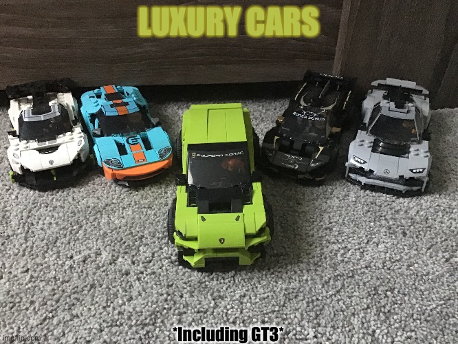 My Luxury Car Legos | LUXURY CARS; *Including GT3* | image tagged in lego,lamborghini,mercedes,koenisegg,ford gt | made w/ Imgflip meme maker