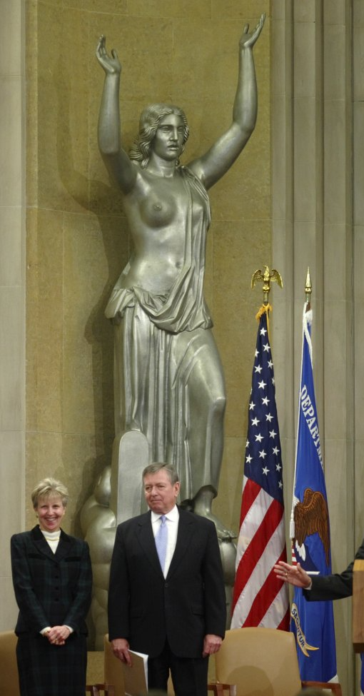 John Ashcroft - statue prude cover-up, republican, theocracy, Blank Meme Template