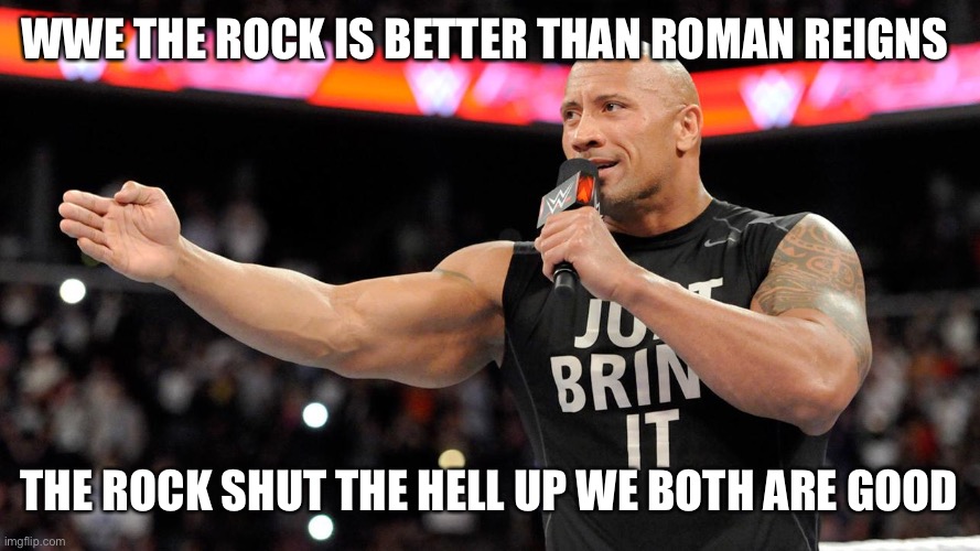 Wwe | WWE THE ROCK IS BETTER THAN ROMAN REIGNS; THE ROCK SHUT THE HELL UP WE BOTH ARE GOOD | image tagged in wwe | made w/ Imgflip meme maker