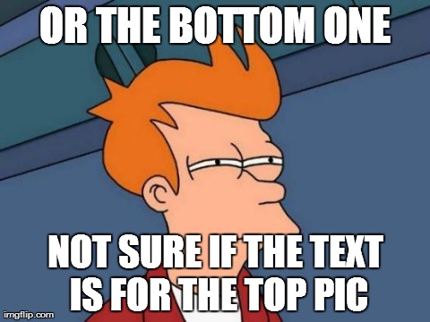 Futurama Fry | OR THE BOTTOM ONE NOT SURE IF THE TEXT IS FOR THE TOP PIC | image tagged in memes,futurama fry,AdviceAnimals | made w/ Imgflip meme maker