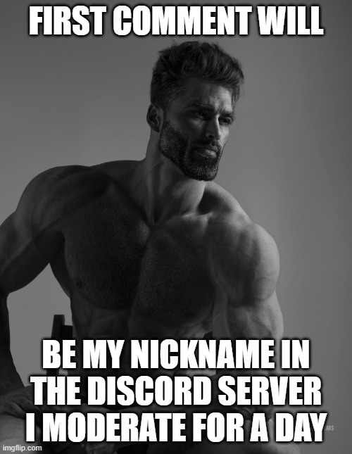 less go sigmas | FIRST COMMENT WILL; BE MY NICKNAME IN THE DISCORD SERVER I MODERATE FOR A DAY | image tagged in giga chad,sigma male,funny,memes,discord | made w/ Imgflip meme maker