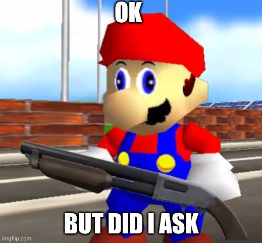 SMG4 Shotgun Mario | OK BUT DID I ASK | image tagged in smg4 shotgun mario | made w/ Imgflip meme maker