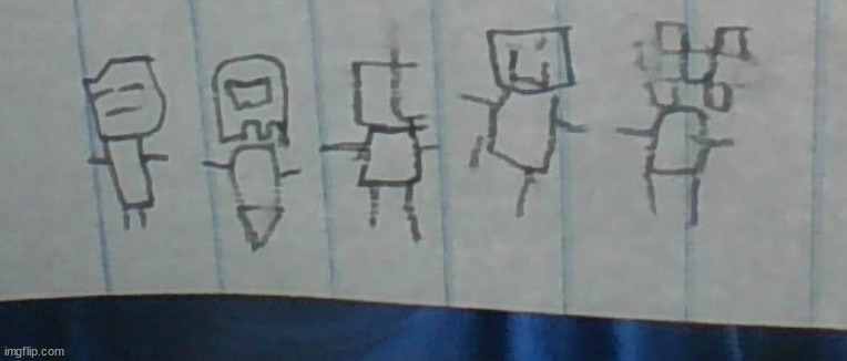 a drawing of me, lost idot, yeetjustyeet, lunaby, and gnibjr if our pfps were characters | image tagged in gnibjr is a ghost because,his pfp reminds me of,one | made w/ Imgflip meme maker