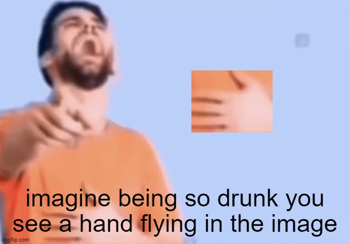imagine being so drunk you see a hand flying in the image | image tagged in pointing and laughing | made w/ Imgflip meme maker