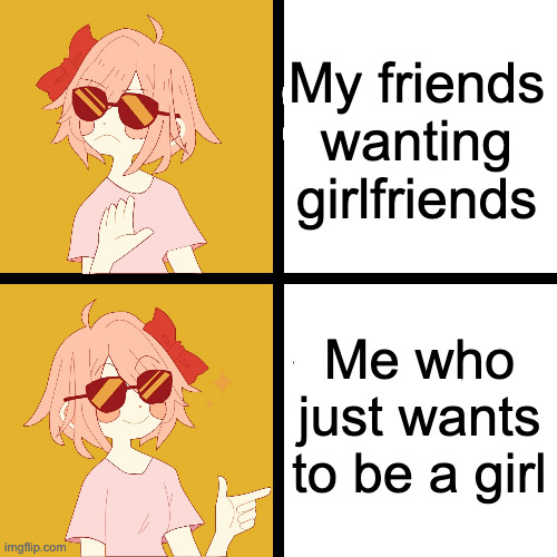 Trans Drake | My friends wanting girlfriends; Me who just wants to be a girl | image tagged in trans drake,trans | made w/ Imgflip meme maker