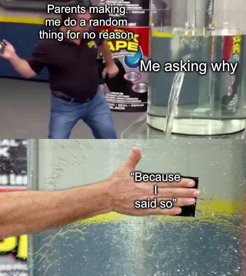 They always do this no matter what. | Parents making me do a random thing for no reason; Me asking why; “Because I said so” | image tagged in flex tape,memes,funny,so true memes | made w/ Imgflip meme maker