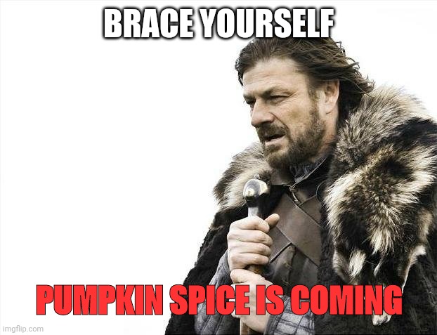 pUmPkIn SpIcE | BRACE YOURSELF; PUMPKIN SPICE IS COMING | image tagged in memes,brace yourselves x is coming | made w/ Imgflip meme maker
