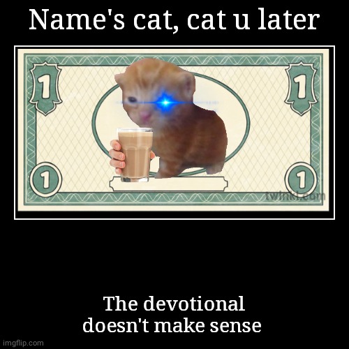 The devotional doesn't make sense | image tagged in funny,demotivationals,cat meme | made w/ Imgflip demotivational maker