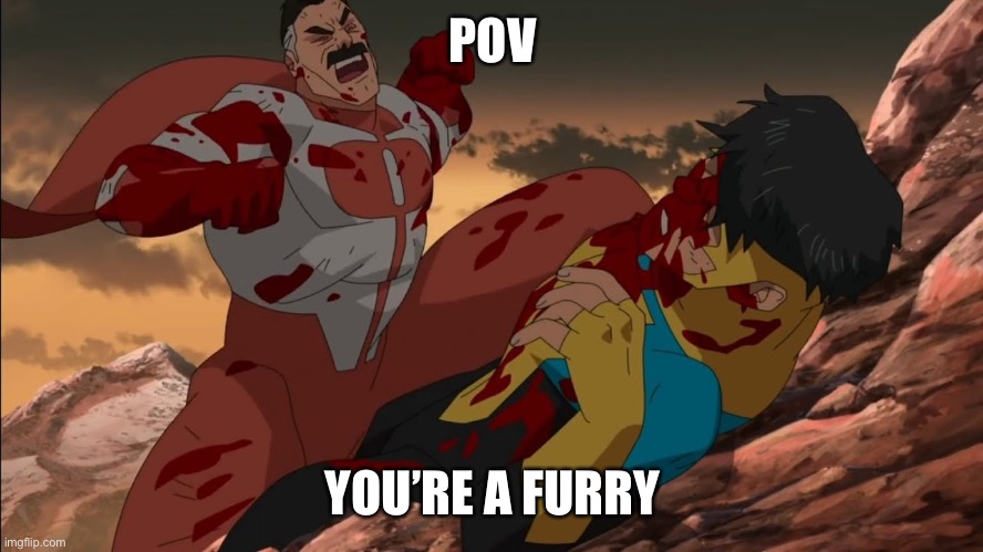 Omniman punching Mark | POV YOU’RE A FURRY | image tagged in omniman punching mark | made w/ Imgflip meme maker