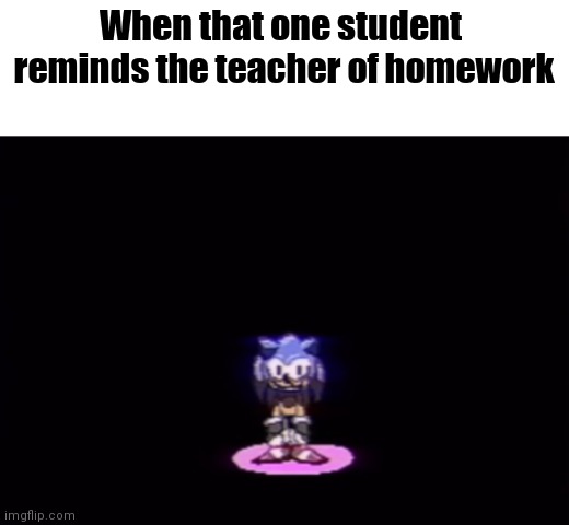 needlemouse stare | When that one student  reminds the teacher of homework | image tagged in needlemouse stare,Needlemouse | made w/ Imgflip meme maker