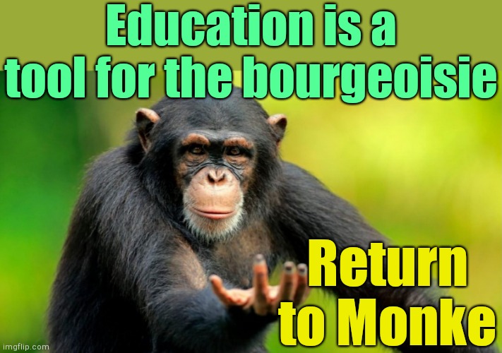 return to monke | Education is a tool for the bourgeoisie Return to Monke | image tagged in return to monke | made w/ Imgflip meme maker