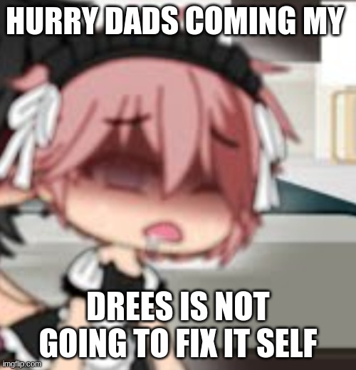 Gacha Life pink hair maid student (high quality) | HURRY DADS COMING MY; DREES IS NOT GOING TO FIX IT SELF | image tagged in gacha life pink hair maid student high quality | made w/ Imgflip meme maker
