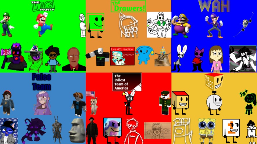 Here are the teams/contestants of Imgflip Battle. (It's a series i'm working on thats like BFDI or Total Drama) | image tagged in memes,funny,imgflip battle,teams,contestants,stop reading the tags | made w/ Imgflip meme maker