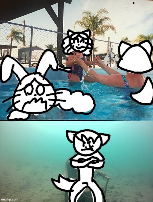 Reggie needs more love | image tagged in mother ignoring kid drowning in a pool,reggie the wolf,draw buddies,lilipop the fox,uny the bunny,essie the cat | made w/ Imgflip meme maker