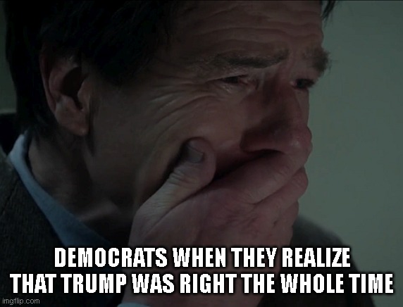 DEMOCRATS WHEN THEY REALIZE
THAT TRUMP WAS RIGHT THE WHOLE TIME | made w/ Imgflip meme maker