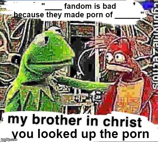 mfs when they look for porn and find porn | "____ fandom is bad because they made porn of ______"; you looked up the porn | made w/ Imgflip meme maker