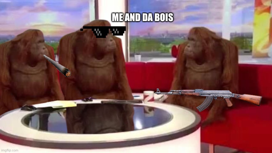 The boiz | ME AND DA BOIS | image tagged in where monkey | made w/ Imgflip meme maker