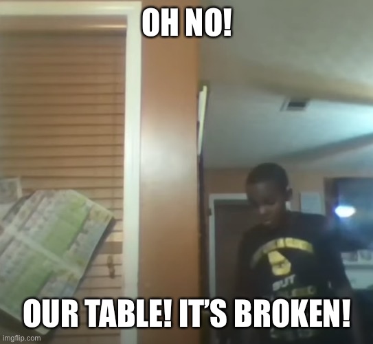 Oh No! Our Table! It's Broken! | OH NO! OUR TABLE! IT’S BROKEN! | image tagged in oh no our table it's broken | made w/ Imgflip meme maker