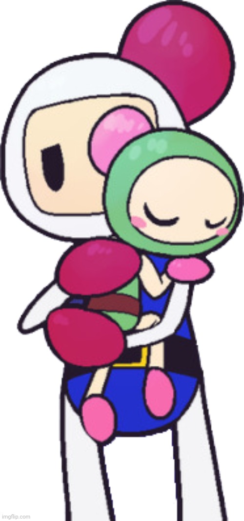he attac he protec but most importantly he just protec | image tagged in white bomber comforting green bomber,bomberman,cute | made w/ Imgflip meme maker