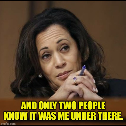 Kamala Harris  | AND ONLY TWO PEOPLE KNOW IT WAS ME UNDER THERE. | image tagged in kamala harris | made w/ Imgflip meme maker