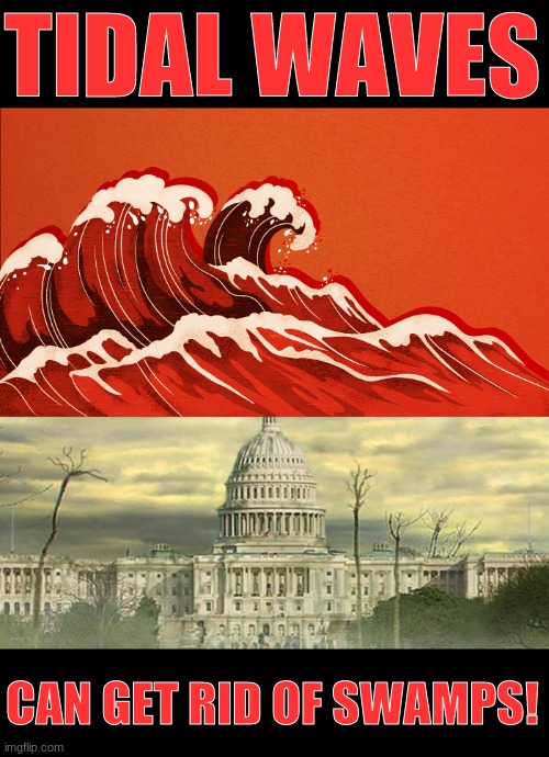 America First. Or we die. | TIDAL WAVES; CAN GET RID OF SWAMPS! | image tagged in patriotism,patriots,patriotic,the patriot,america first,drain the swamp | made w/ Imgflip meme maker