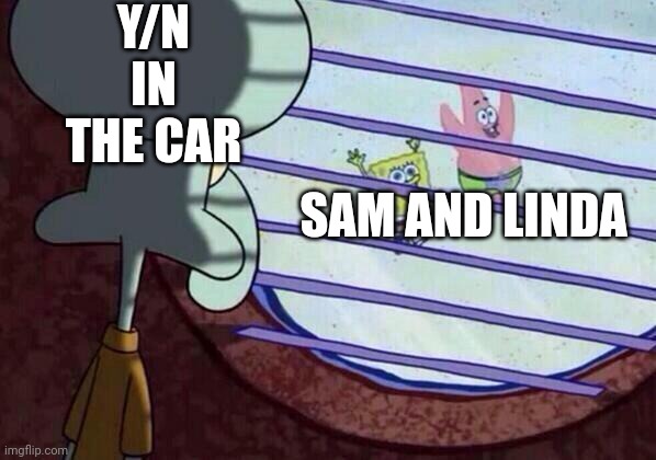 Squidward window | Y/N IN THE CAR; SAM AND LINDA | image tagged in squidward window | made w/ Imgflip meme maker