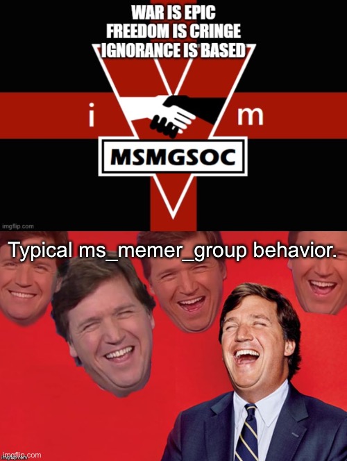 Typical ms_memer_group behavior. | image tagged in tucker laughs at libs,memes | made w/ Imgflip meme maker