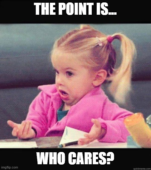 Dafuq Girl | THE POINT IS... WHO CARES? | image tagged in dafuq girl | made w/ Imgflip meme maker