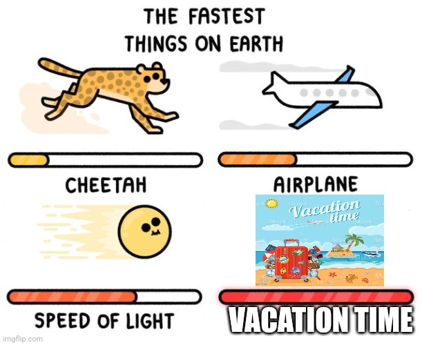 fastest thing possible | VACATION TIME | image tagged in fastest thing possible | made w/ Imgflip meme maker