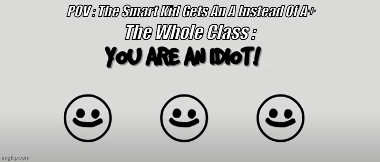 You Are An Idoit | POV : The Smart Kid Gets An A Instead Of A+; The Whole Class : | image tagged in you are an idiot,stupid,funny,meme,memes,lol | made w/ Imgflip meme maker